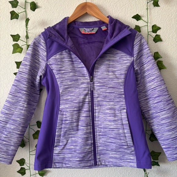Free Country Girls Purple Softshell Water Resistant Hooded Jacket Size 10/12 - Picture 5 of 15
